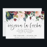 Reserva La Fecha Modern FloralInvitation Save The  Date<br><div class="desc">This modern photo wedding save the date flat card has a warm, minimalist design. The front features a lively script text above your first names and date. On the back, we've set the background as transparent, so that the colour of the paper will serve as the base colour. You can...</div>