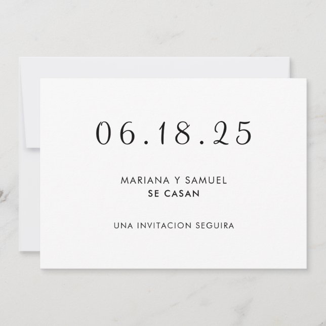 Reserva La Fecha Modern Minimalist Spanish Save The Date (Front)