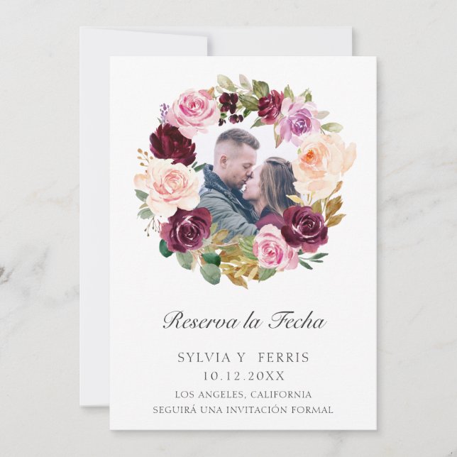 Reserva la Fecha Purple Floral Photo Spanish Save The Date (Front)