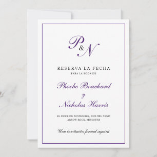 Reserva la Fecha Purple Monogram Formal Spanish Save The Date
