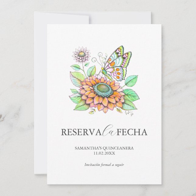 Reserva la Fecha Quinceañeras Mariposas Save The Date (Front)