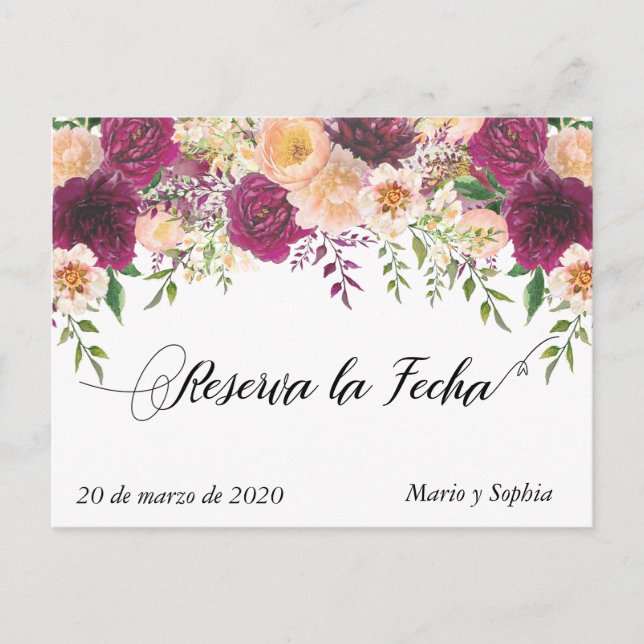 Reserva La Fecha  Save The Date La Flor Peach Announcement Postcard (Front)