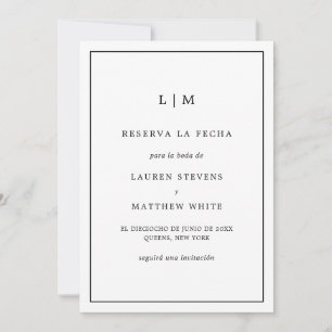 Reserva La Fecha Simple Black and White Monogram Save The Date