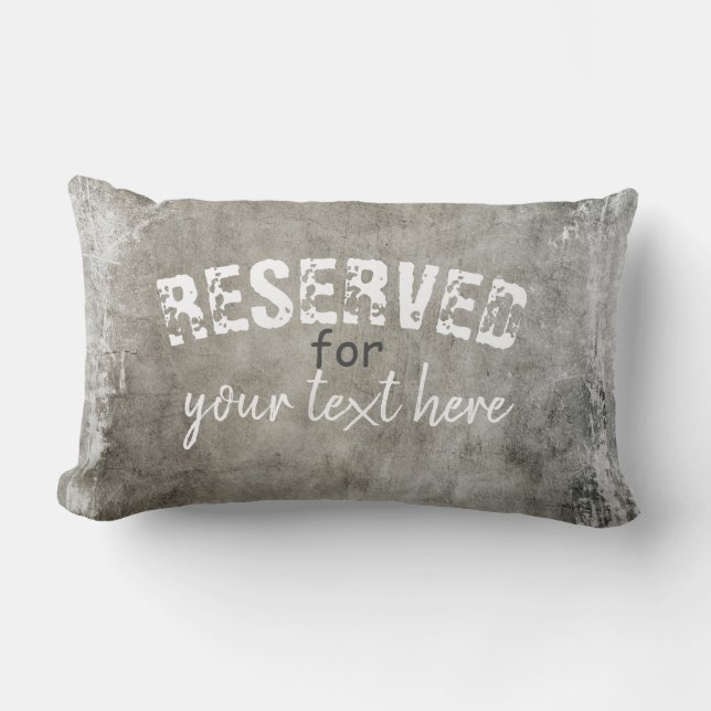 reserved add your text personalise distressed grey lumbar cushion (Front)