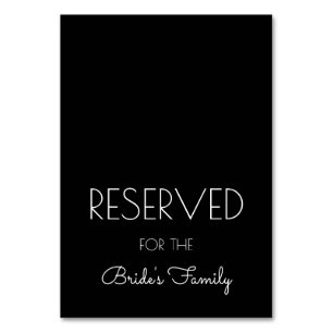 Reserved Black and White Wedding Table Signs Number