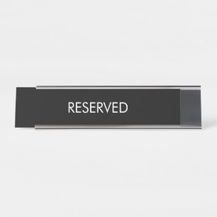 Reserved black white custom name text elegant desk name plate
