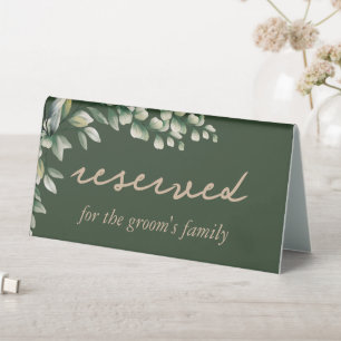 Reserved eucalyptus leaves table sign