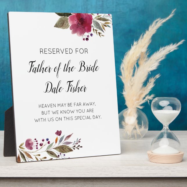 Reserved Father of Bride Burgundy Memorial Wedding Plaque (Side)