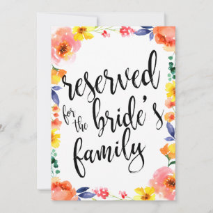 Reserved for Bride's Family Affordable Floral Sign