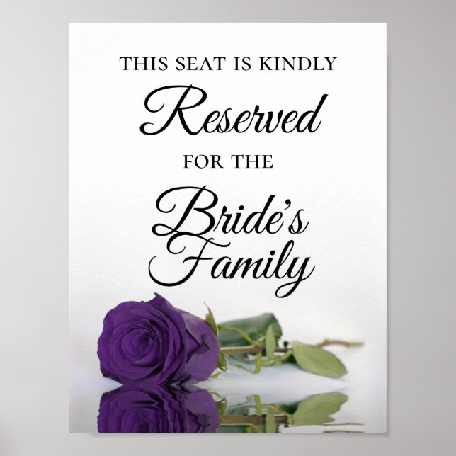 Reserved for Bride's Family Royal Purple Rose Poster (Front)