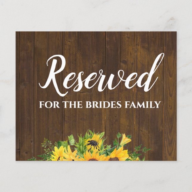 Reserved for Brides Family Rustic Wedding Sign (Front)