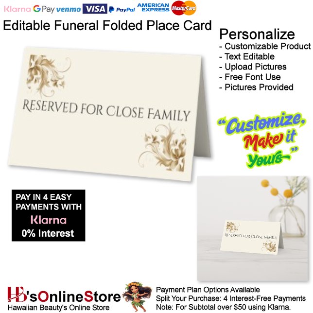 Reserved for Close Family Memorial Funeral Folded Place Card (Reserved for Close Family Memorial Funeral Folded Place Card.)