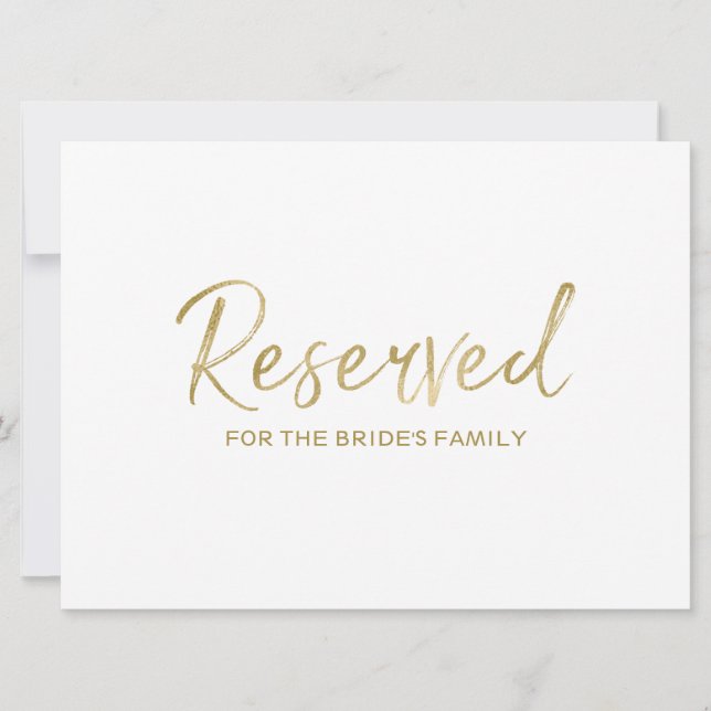 "Reserved" for Family Sign | Stylish Hand Lettered Invitation (Front)