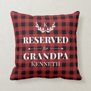 Reserved For Grandpa Red Buffalo Check Monogram Cushion