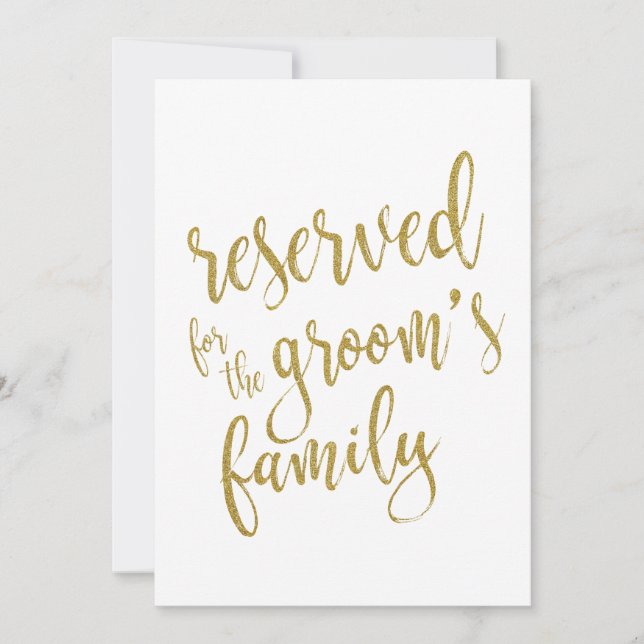 Reserved for Groom's Family  Affordable Sign (Front)