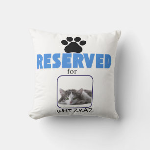 "Reserved for [Pet Name]" with black paw print Cushion