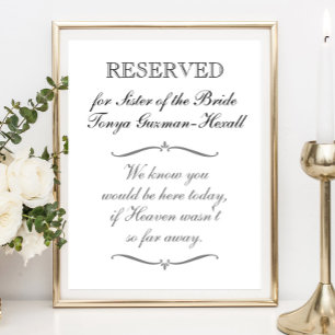 Reserved For Sister of the Bride Memorial Wedding Poster