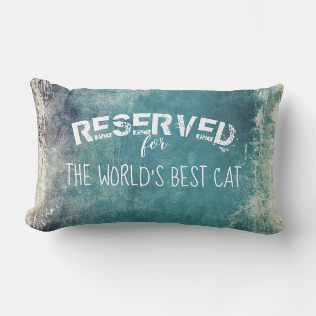 reserved for the cat quote on blue distressed  lumbar cushion (Front)