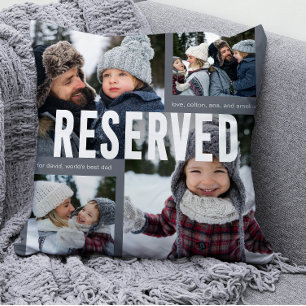 Reserved for World's Best Dad Photo Collage Blue Cushion