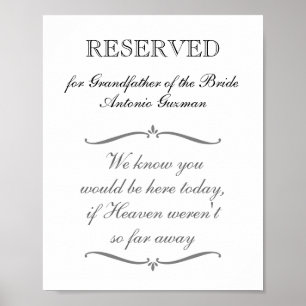 Reserved Grandfather of Bride Memorial Wedding Poster