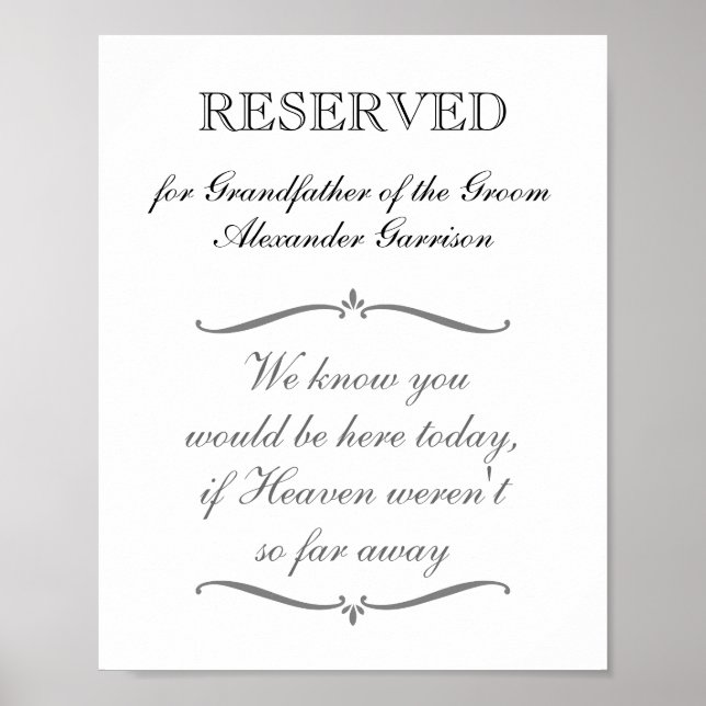 Reserved Grandfather of Groom Memorial Wedding Poster (Front)