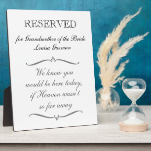 Reserved Grandmother of Bride Memorial Wedding Plaque