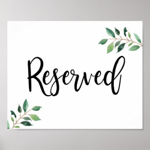 Reserved Greenery Calligraphy Wedding Sign