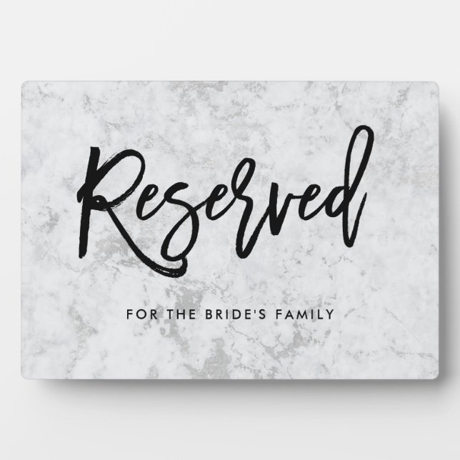 Reserved | Handwritten Script on Silver Marble Plaque (Front)