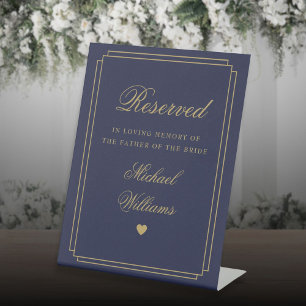 Reserved In Loving Memory Navy And Gold Memorial Pedestal Sign