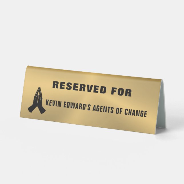 Reserved Metallic Gold Custom Praying Hands Tent (Front)