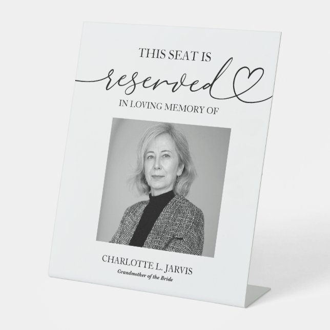 Reserved Seat Memorial Wedding Photo Sign Plaque (Front)