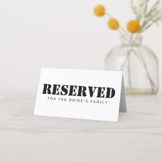 Reserved Seats Simple Elegant Black White Minimal Place Card