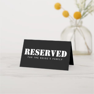 Reserved Seats Simple Elegant Black White Minimal Place Card