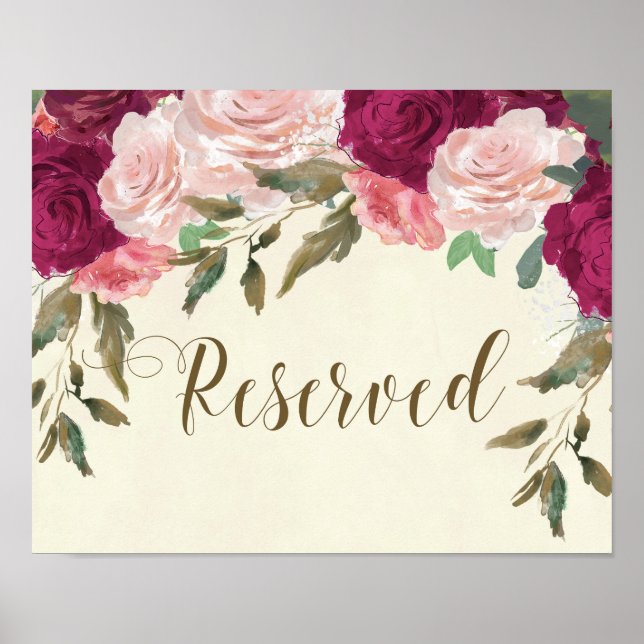 reserved sign wedding floral pink burgundy (Front)