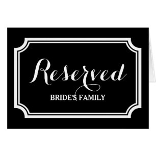 Reserved table or seating sign cards for wedding