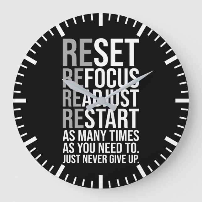 Reset Refocus Readjust - Gym, Hustle, Success Large Clock (Front)