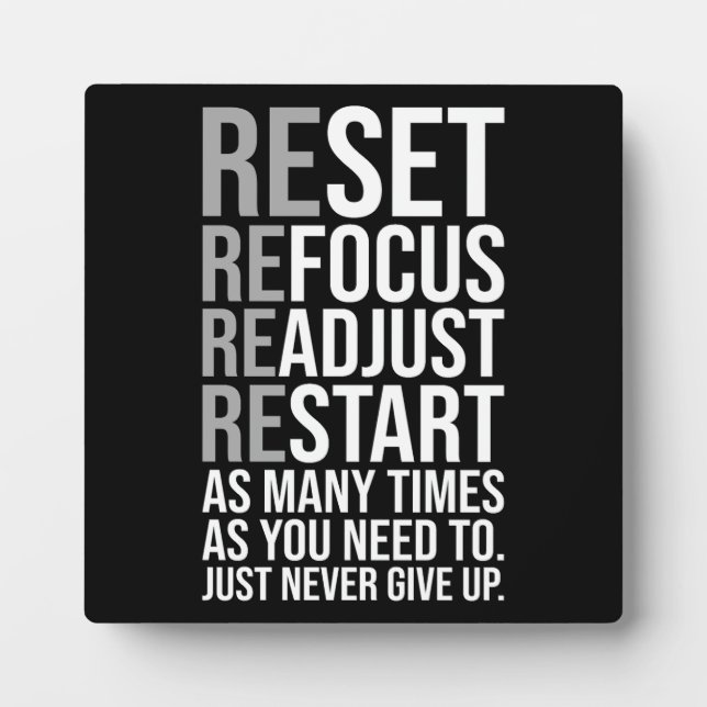 Reset Refocus Readjust - Gym, Hustle, Success Plaque (Front)