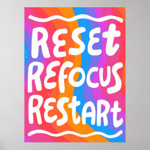 RESET REFOCUS RESTART Colourful Fun Bubble Letters Poster