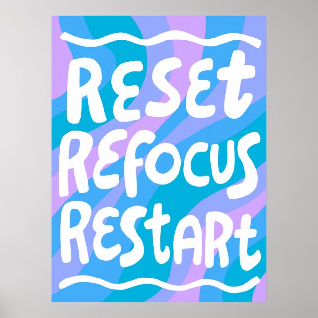 RESET REFOCUS RESTART Colourful Fun Bubble Letters Poster (Front)