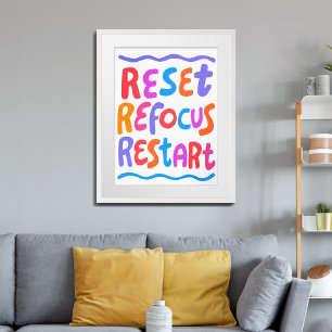 RESET REFOCUS RESTART Colourful Fun Bubble Letters Poster