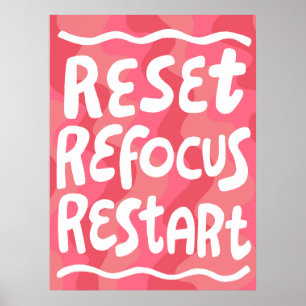 RESET REFOCUS RESTART Colourful Fun Bubble Letters Poster