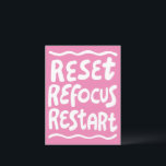 RESET REFOCUS RESTART Fun Bubble Letters INSPO Postcard<br><div class="desc">Hand made art for you! Customise with your own text or change the colours. Check my shop for lots more colours and designs or let me know if you'd like something custom!</div>