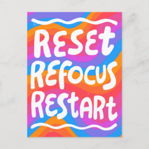 RESET REFOCUS RESTART Fun Bubble Letters INSPO Postcard
