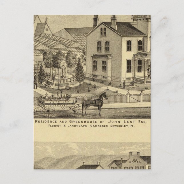 Residence and Greenhouse of John Lent Sewickley Postcard (Front)