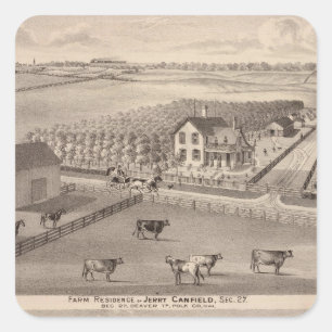 Residences and farms of J Canfield and J Wood Square Sticker