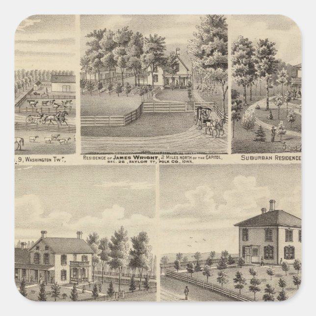 Residences, farms in Polk Square Sticker (Front)