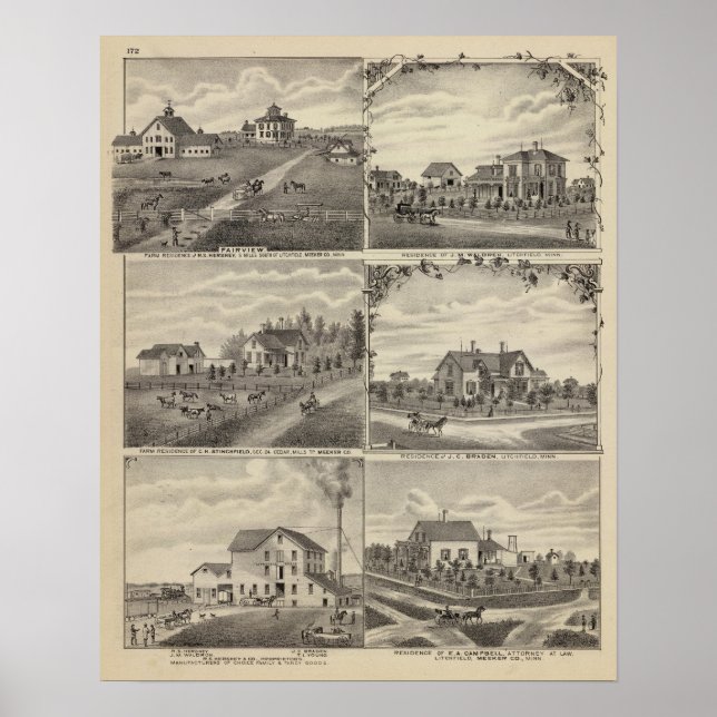 Residences, Farms, Mill in Litchfield, Minnesota Poster (Front)