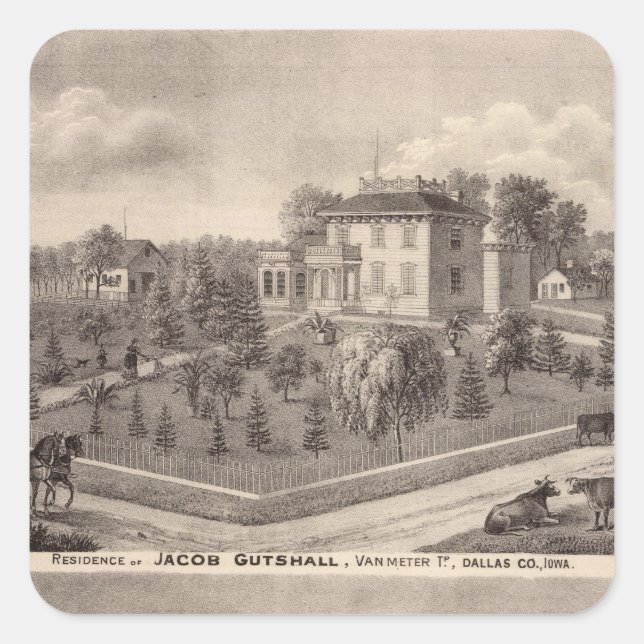 Residences of J Butshall and DM Flinn Square Sticker (Front)