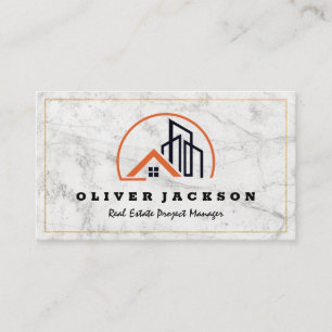 Residential and Commercial Logo White Marble Business Card