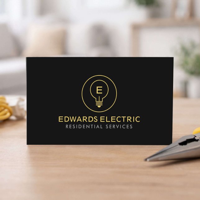 Residential Electrician Minimal Logo Black Business Card (Creator Uploaded)